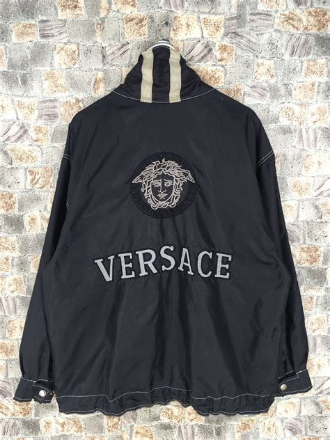 vintage versace jean jacket|Versace black denim jacket.